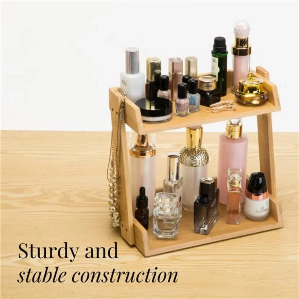 Bamboo Makeup & Countertop Organizer, Small -2 Layer Cosmetics,Lipsticks,Jewelry